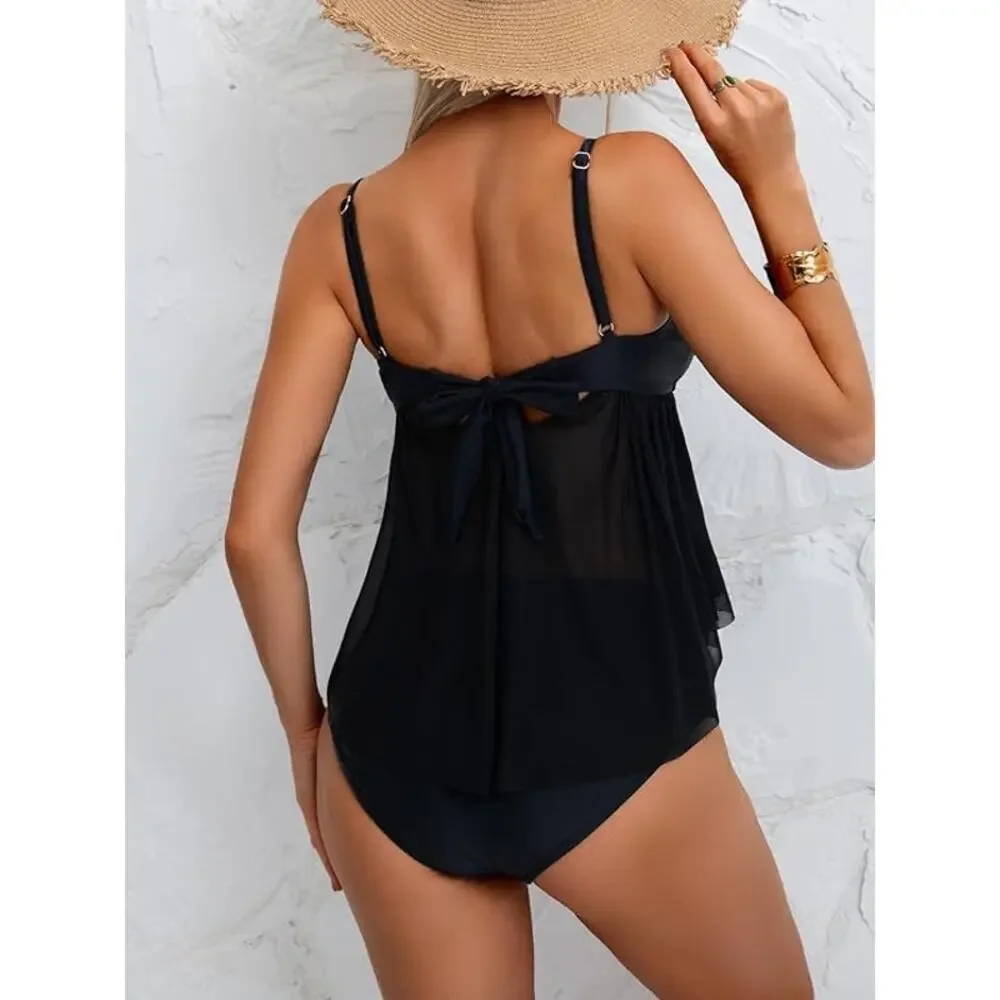 New XL Flowy, High Waisted, Tummy Control, Two Piece with Tie Back Top